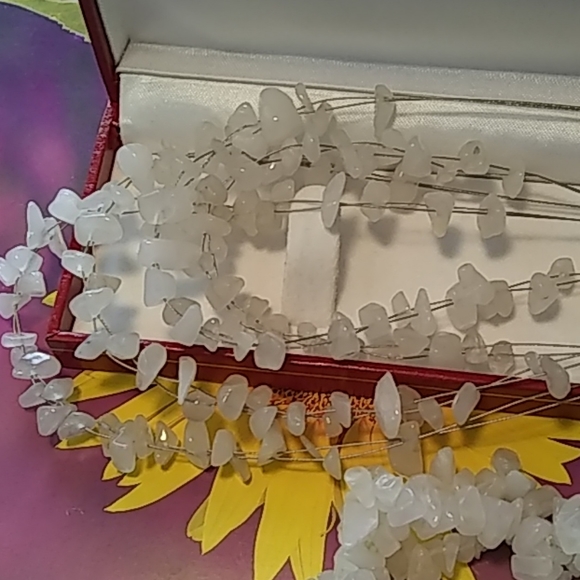 Necklace Bracelet Earrings Set, White Stones - Picture 5 of 6